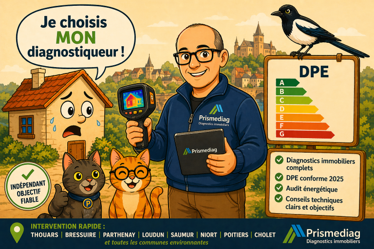 Diagnostics immobiliers - DPE - Thouars Bressuire Saumur Loudun Parthenay Niort Chinon Cholet Mauléon Airvault et alentours - Prismediag