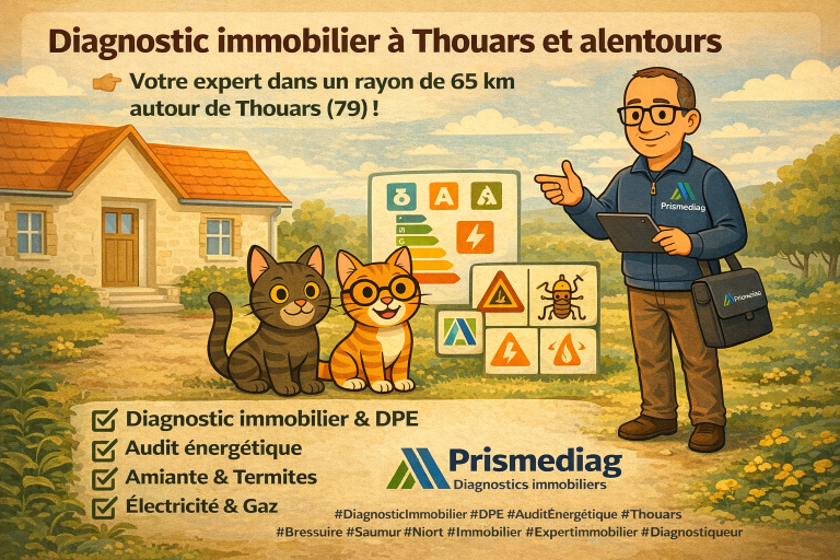 Diagnostic immobilier Bressuire Saumur Loudun Parthenay Niort Chinon Cholet Tous vos diagnostics immobiliers réalisés avec sérieux : DPE, audit énergétique, amiante, plomb, gaz, électricité et termites sur l’ensemble
